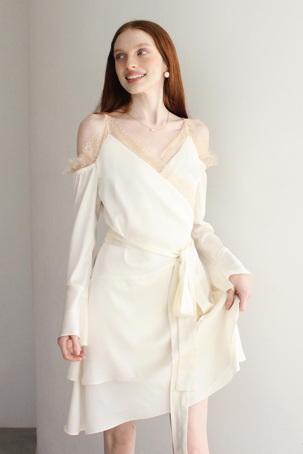 Cecile silky wrap dress (Ivory)