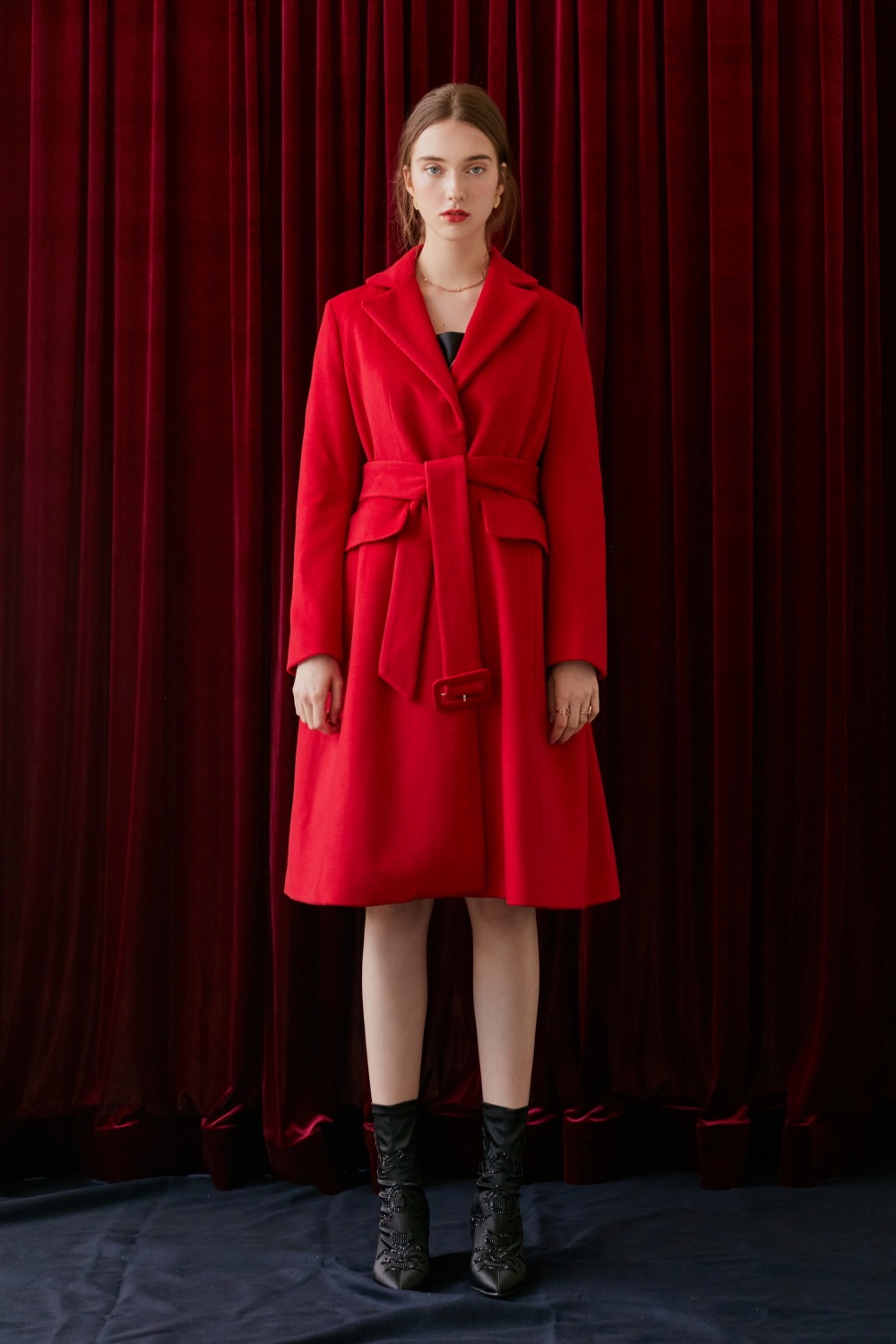 Classic belted wool coat (Red)