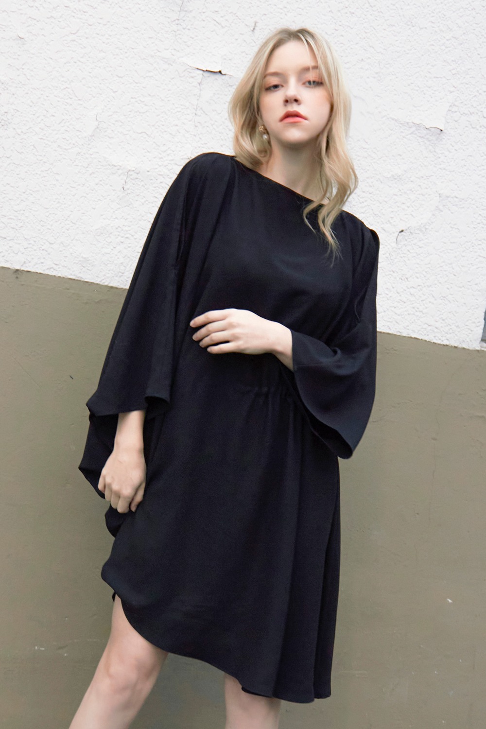 Unbalance draping dress (Black)