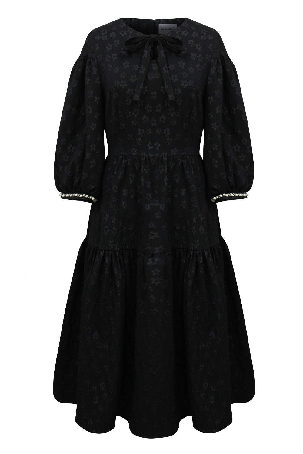 Daisy jacquard puff dress (Black)