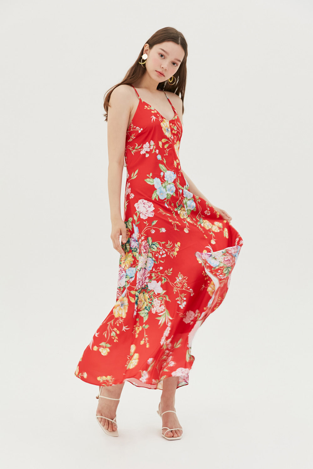 [이하이 착용] Summer floral print slip dress (Red)
