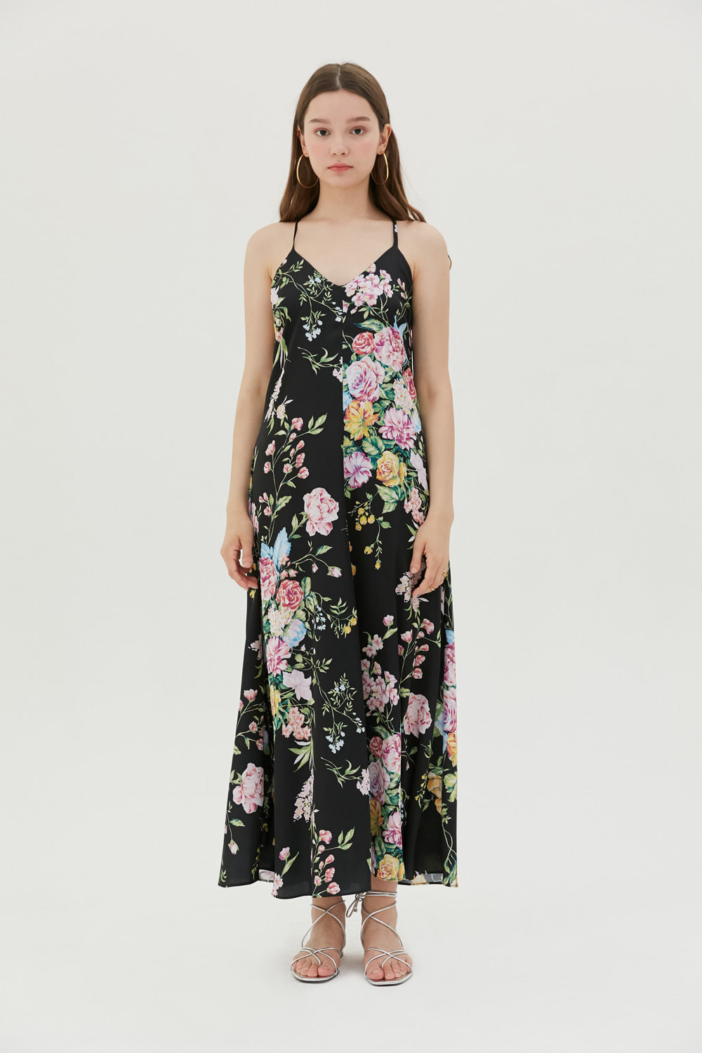 Summer floral print slip dress (Black)