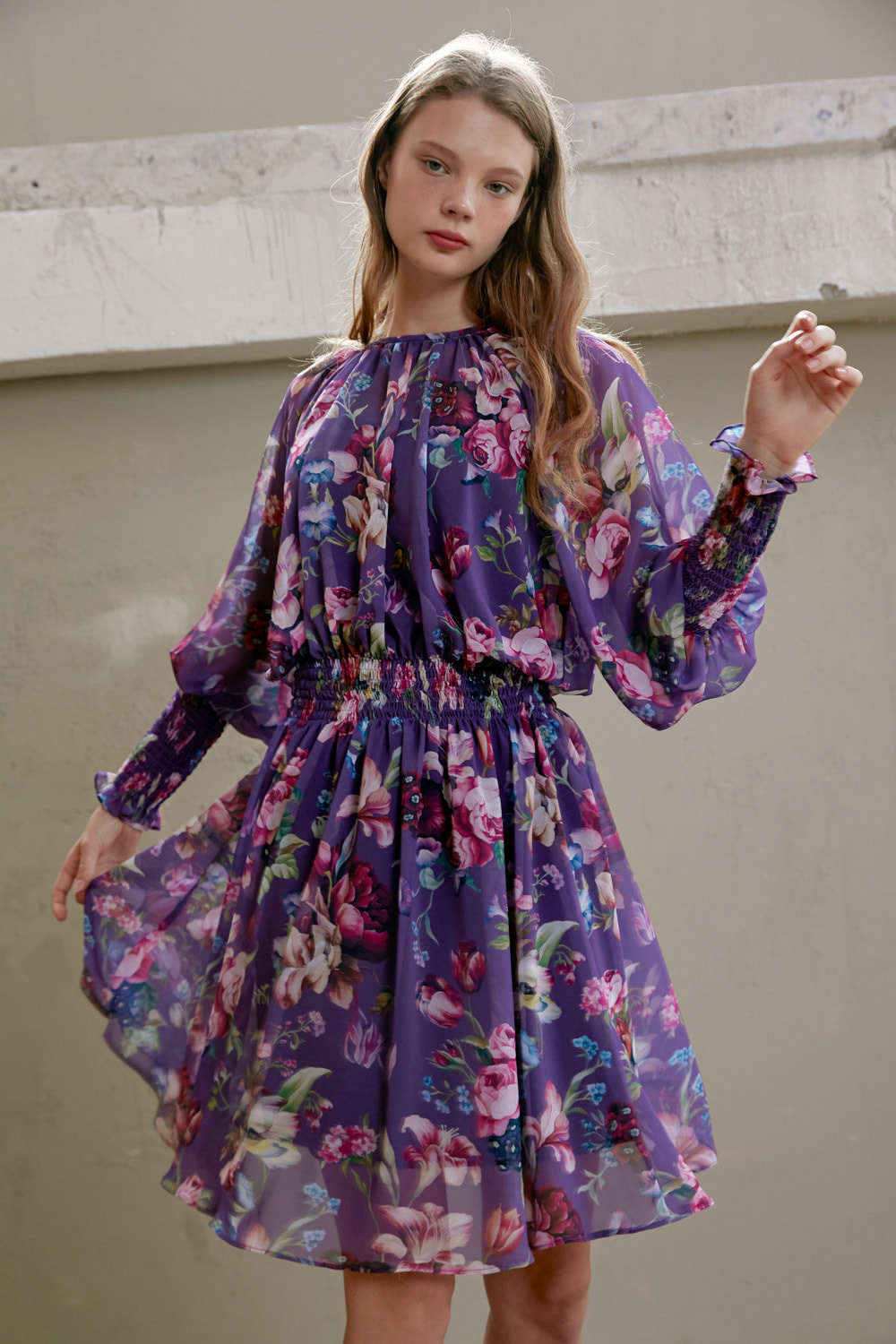 Floral mood chiffon dress (Purple)