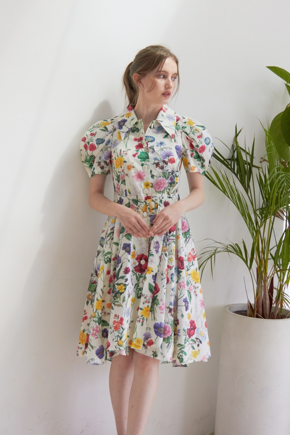 [김지민, 헤이지니 착용] Flower garden cotton shirt dress (Ivory)