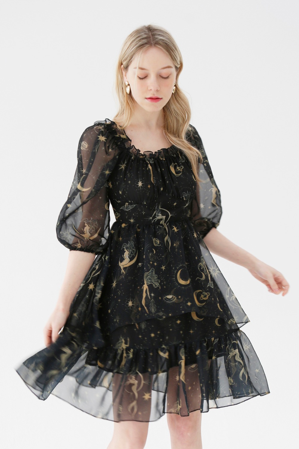 Fairy dream shirring dress (Black)
