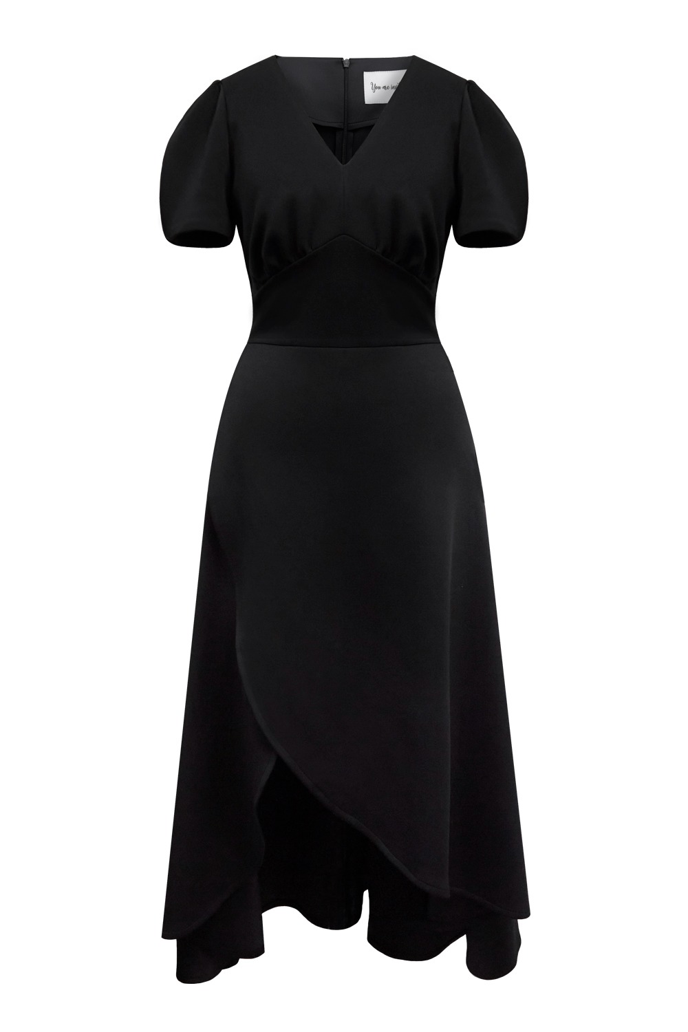 Petal v neck long dress (Black)