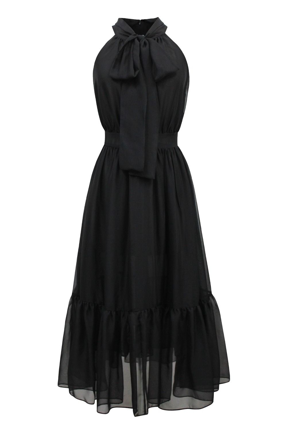 Airy halter long dress (Black)